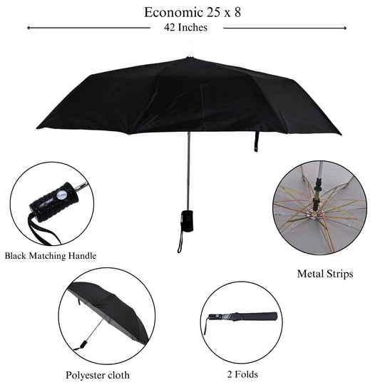 Black silver umbrella with features highlighted on a white background