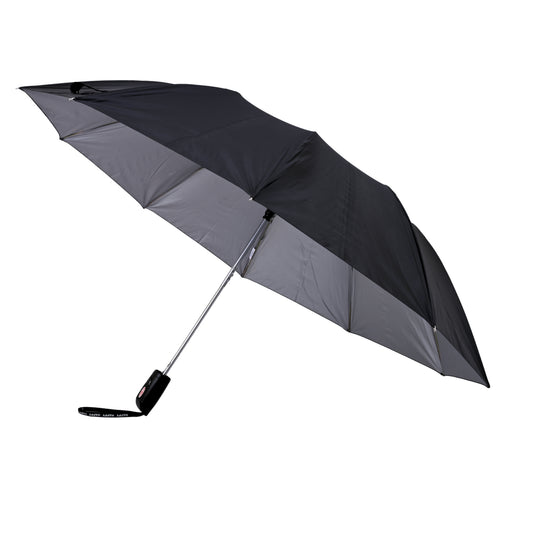 Black silver umbrella on white background