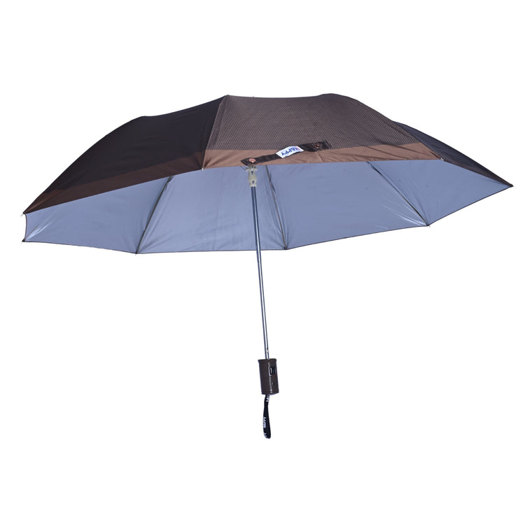 Brown checks umbrella with gray sections on a white background