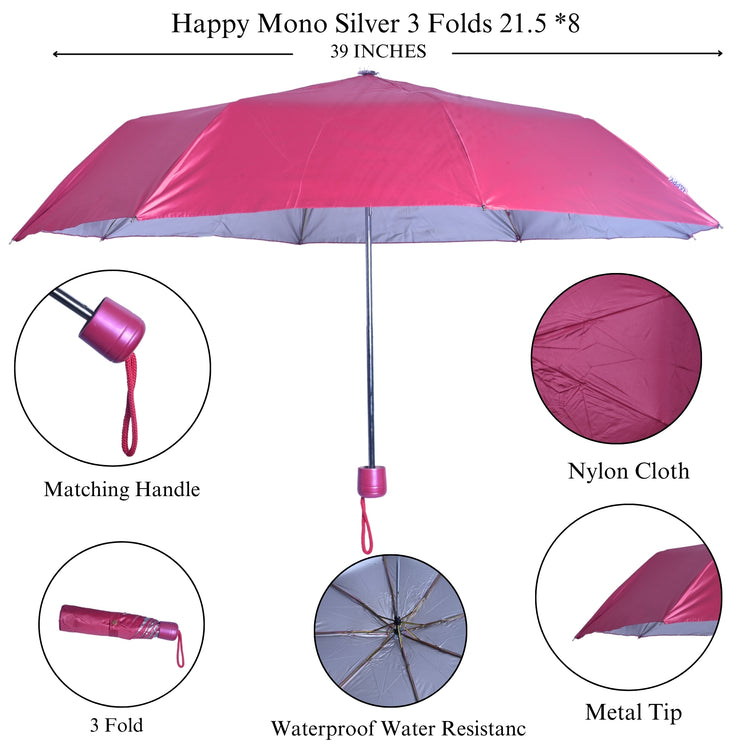 Glossy pink umbrella with features highlighted on a white background