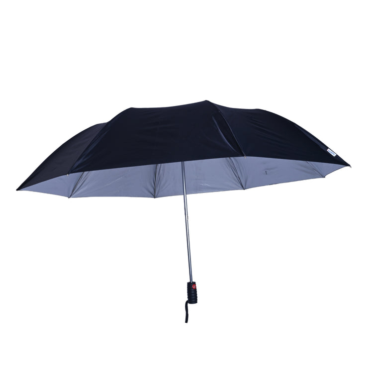 Black umbrella with a gray interior on a white background