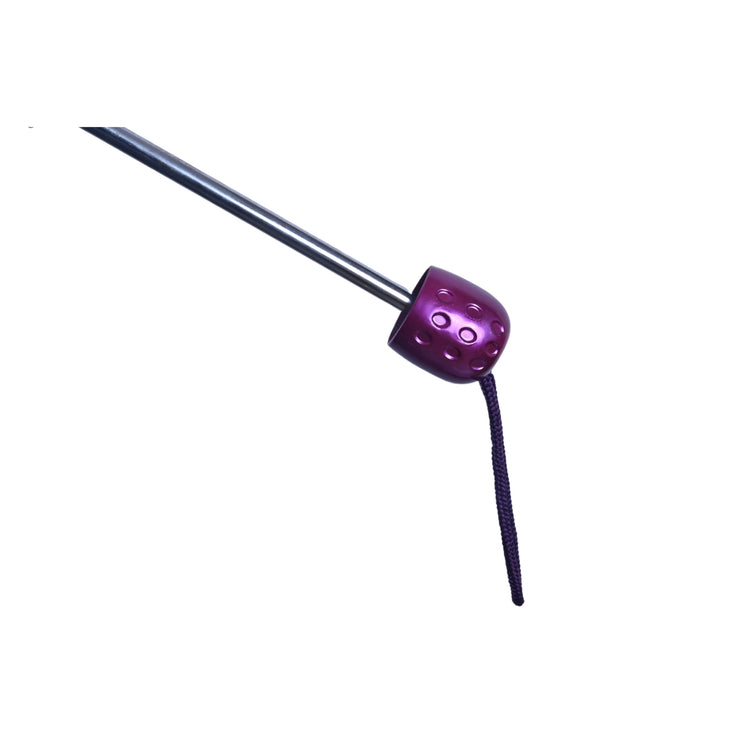 Magenta Purple handle with long metal pole on a white background