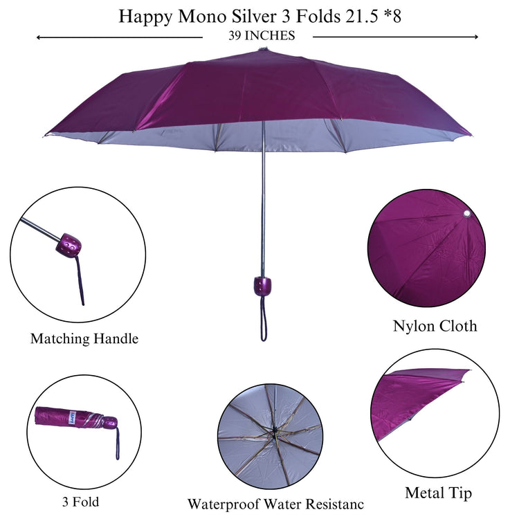 Magenta Purple umbrella with features highlighted on a white background
