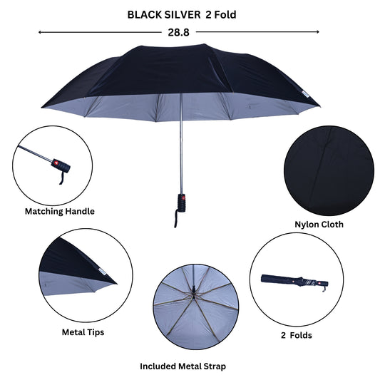 Black umbrella with features highlighted on a white background