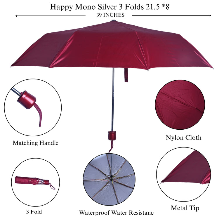 Maroon silver umbrella with features highlighted on a white background