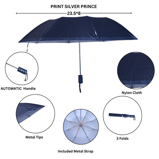 Dark blue checks umbrella with features highlighted on a white background