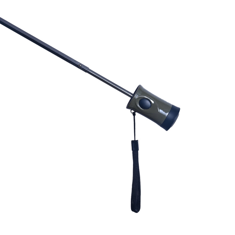 Handheld metal detector with a long handle on a white background