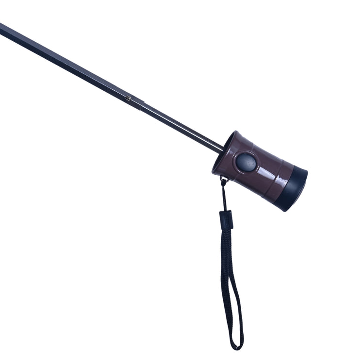 Brown handle with a black strap on a white background
