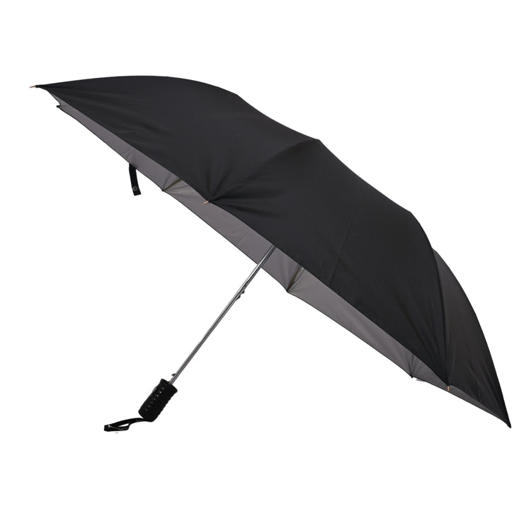 Black silver umbrella on white background