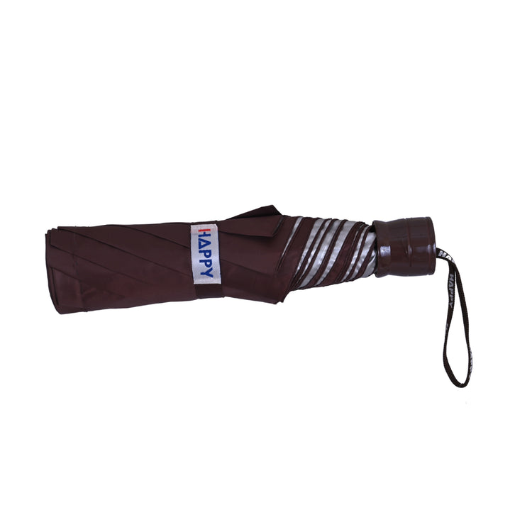 Brown umbrella with handle on white background