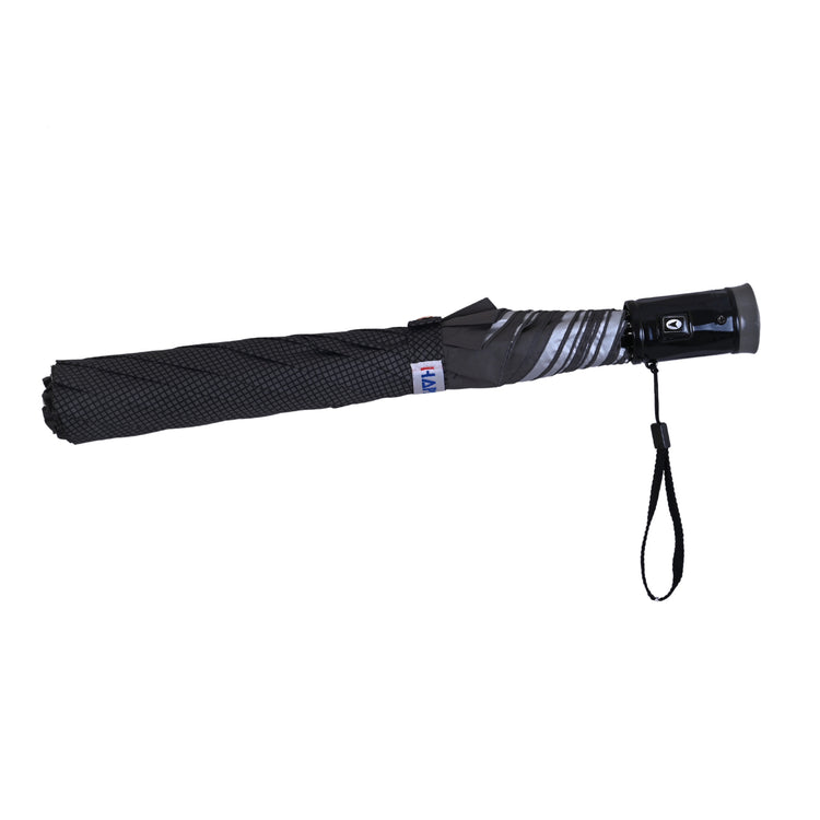 Grey umbrella with handle on white background