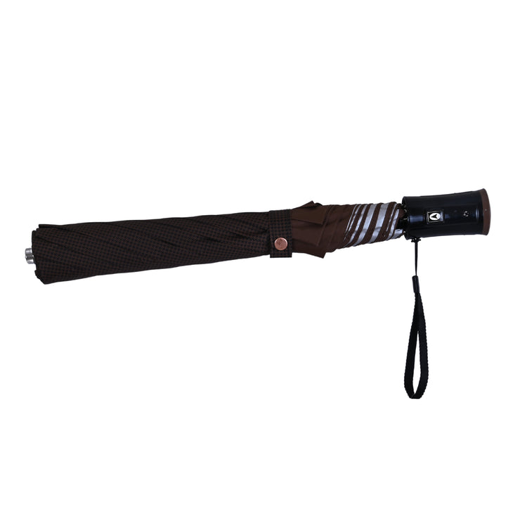 Brown umbrella with handle on white background