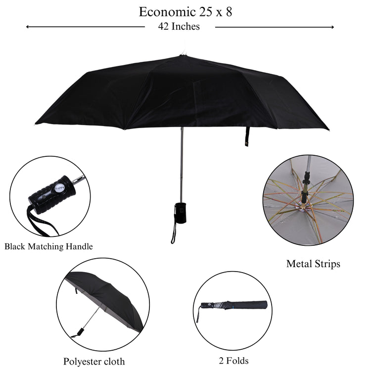Black silver umbrella with features highlighted on a white background