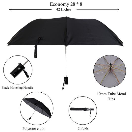 Black silver umbrella with features highlighted on a white background