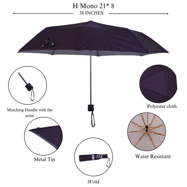 Dark umbrella with features highlighted on a white background