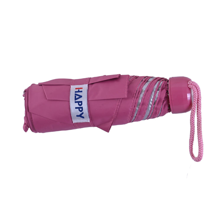 Pink umbrella with handle on white background