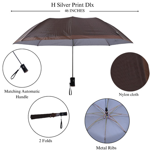 Brown umbrella with features highlighted on a white background
