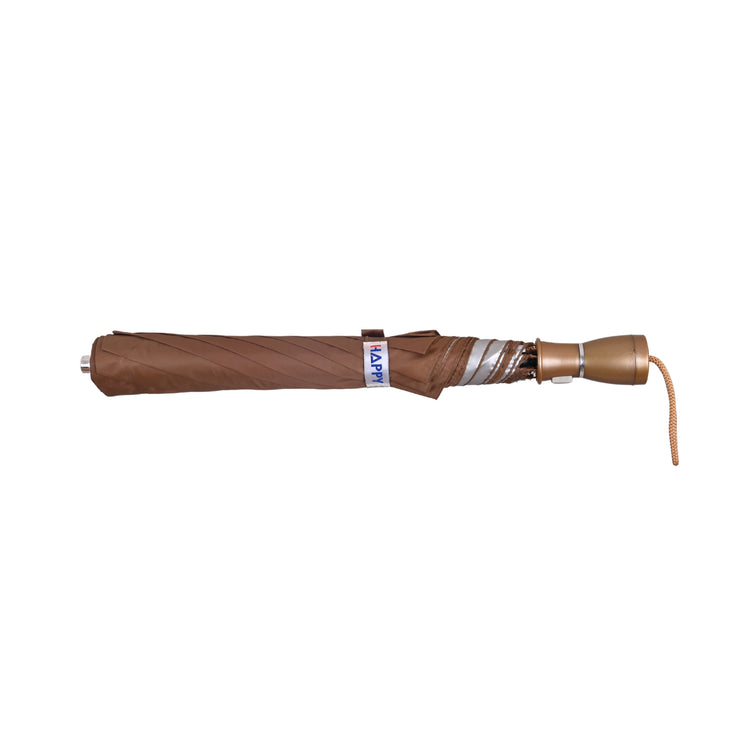 Brown umbrella with handle on white background