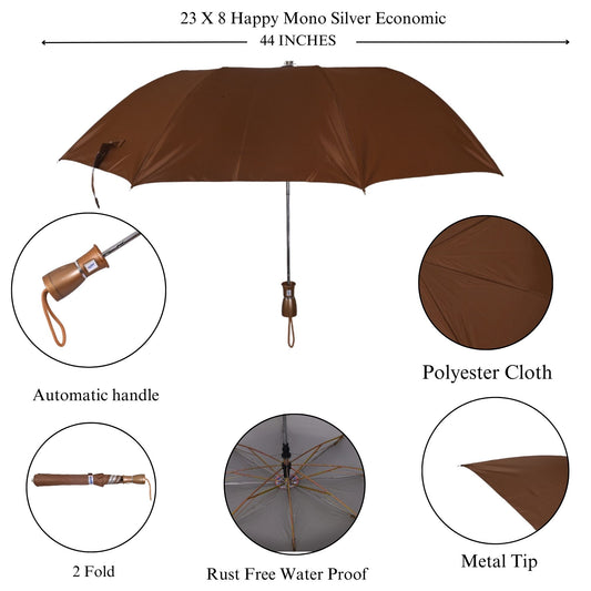 Brown umbrella with features highlighted on a white background