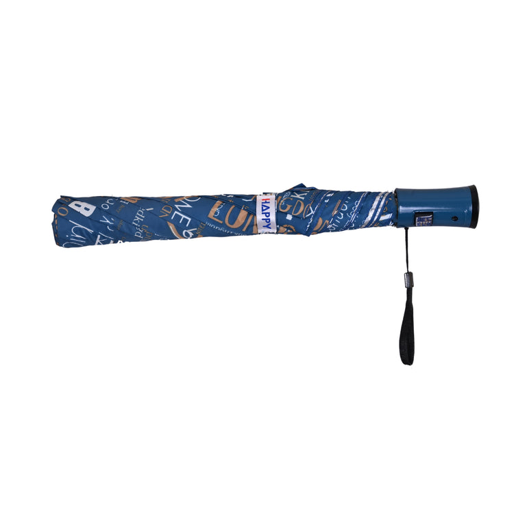 2 Fold blue printed umbrella with handle on white background